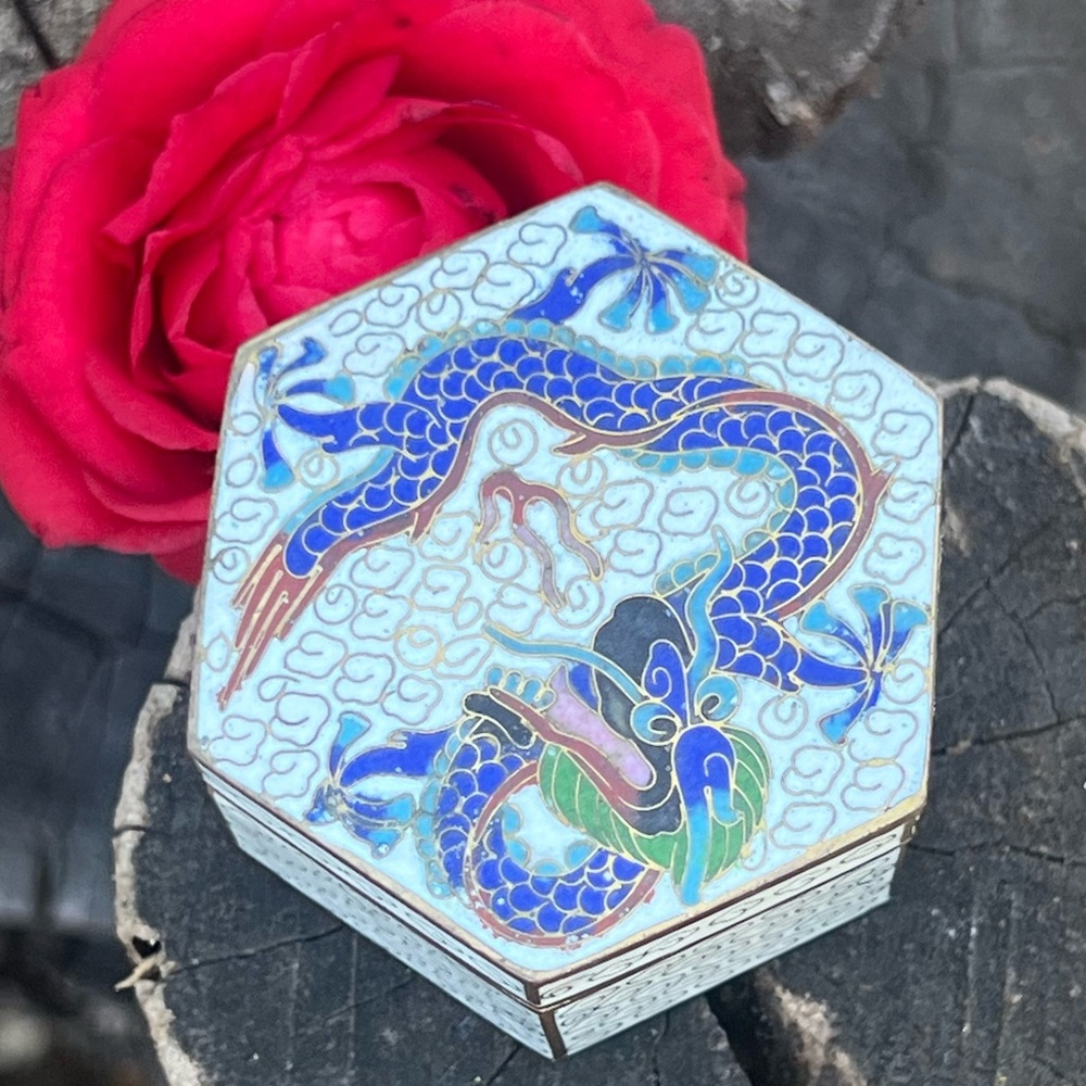 Vintage Dragon Hexagon Trinket Box Small Decorative Keepsake 2”